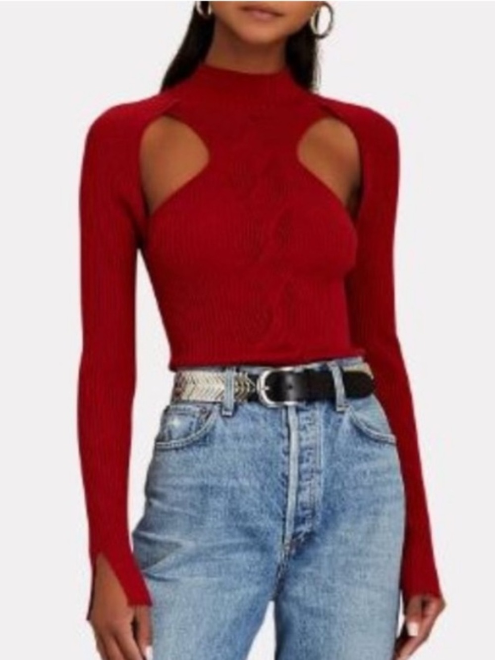 Jonathan Simkhai Keegan Twisted Cutout Sweater mock neck